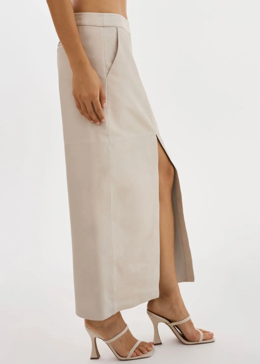 ABIA | LOW WAIST LEATHER MAXI SKIRT BY LA MARQUE SPRING 25