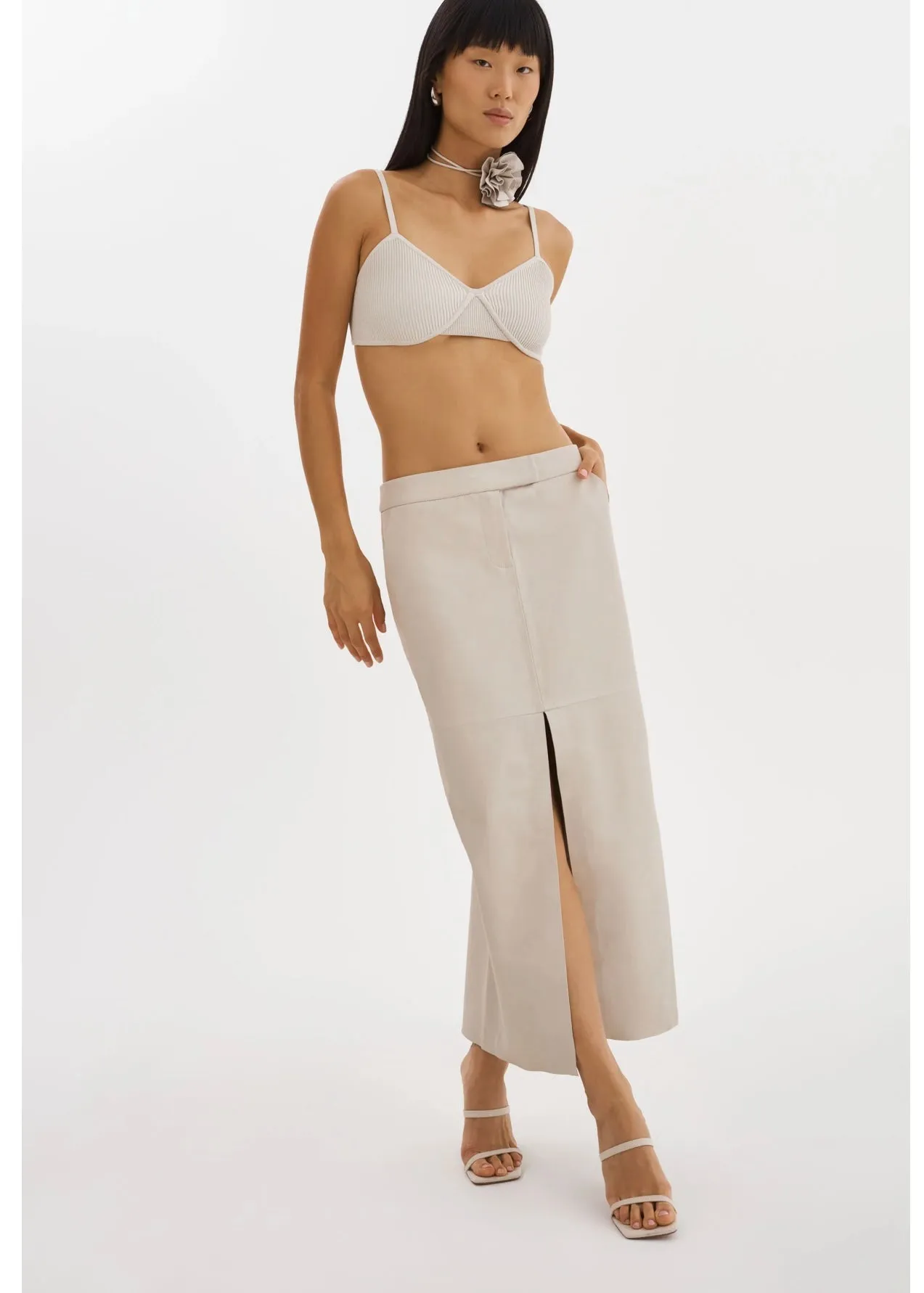 ABIA | LOW WAIST LEATHER MAXI SKIRT BY LA MARQUE SPRING 25