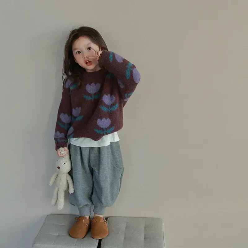 Autumn Children Casual Gray Sports Pants Winter Girl's Harem Pants Fashion Kids Outfit Baby Clothing Boys Versatile Warm Pants