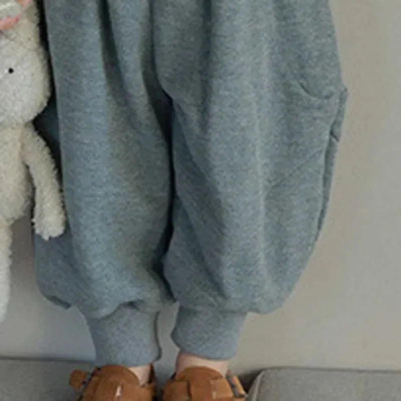 Autumn Children Casual Gray Sports Pants Winter Girl's Harem Pants Fashion Kids Outfit Baby Clothing Boys Versatile Warm Pants