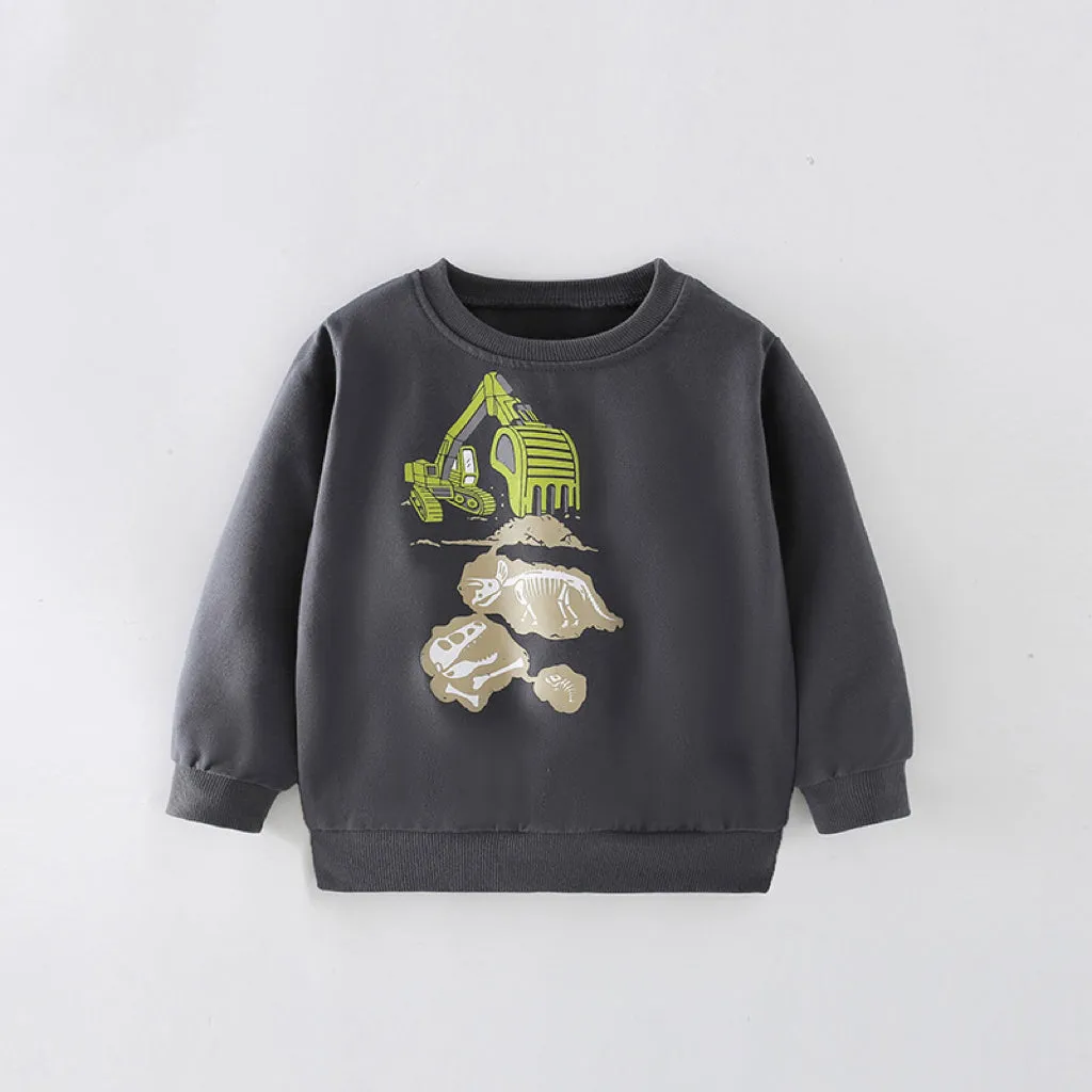 Baby Boy Excavator Print Pattern Comfy Cotton Hoodies