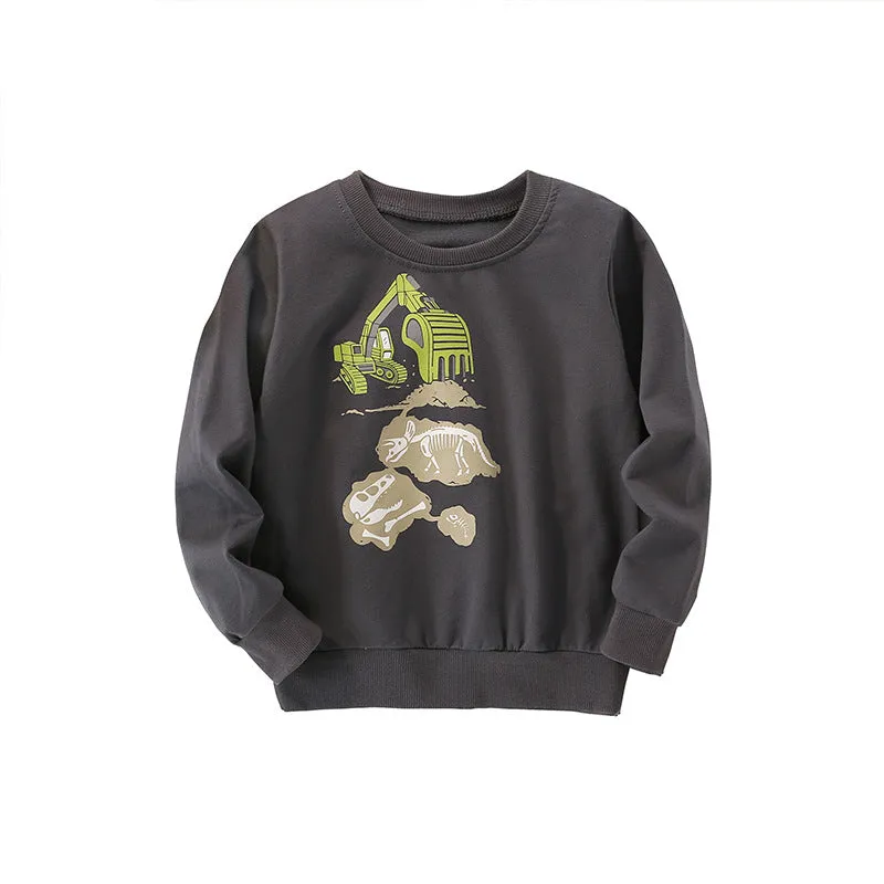 Baby Boy Excavator Print Pattern Comfy Cotton Hoodies