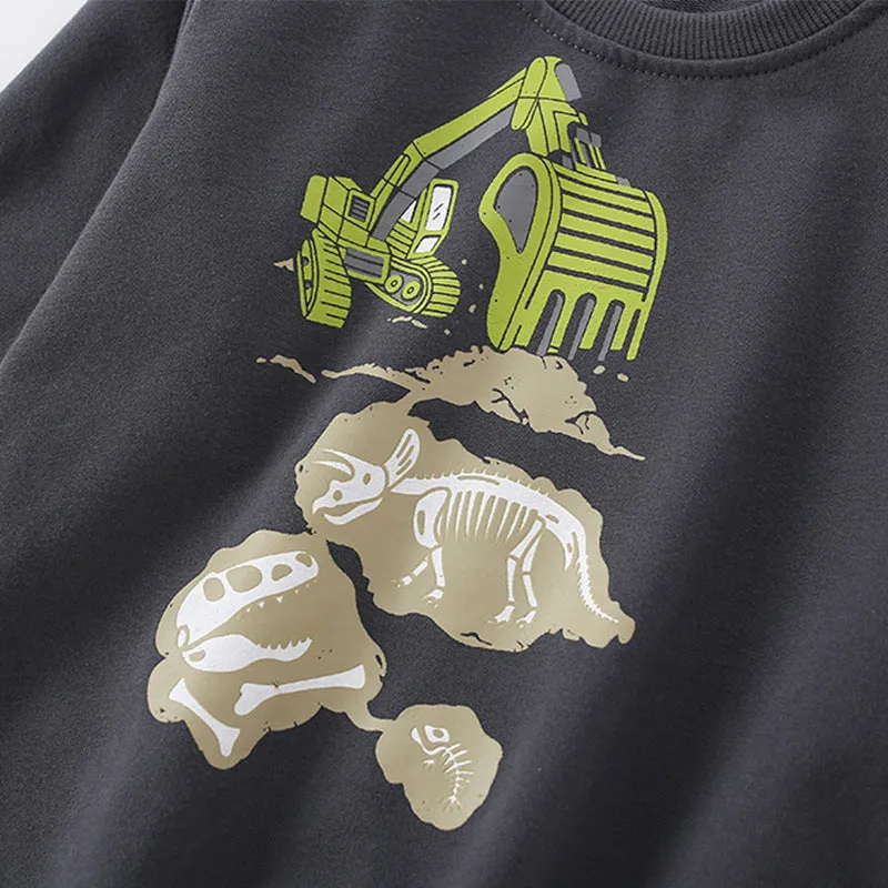 Baby Boy Excavator Print Pattern Comfy Cotton Hoodies