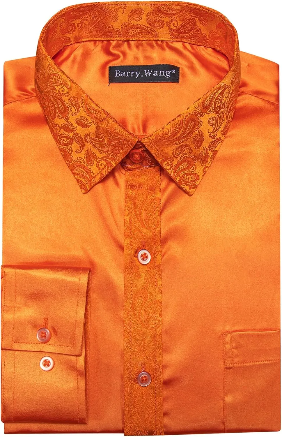 Barry.Wang Mens Satin Silk Shirts Long Sleeve Designer Dress Shirt Shiny Untucked Casual Button Down Shirt Party Disco Formal