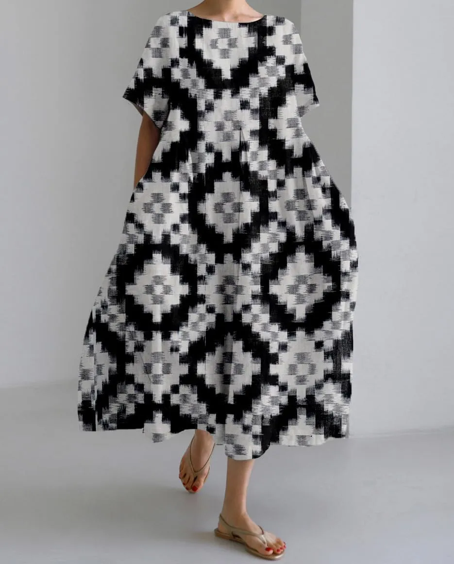Bengbobar Women's Boho Flroal Maxi Dress Casual Short Sleeve Cotton Dress Flowy Crew Neck Chic Dress Beach Summer Sundress