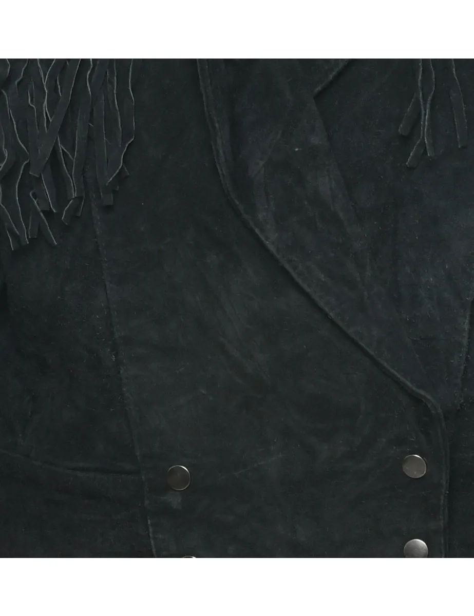 Black Suede Fringing Jacket - L