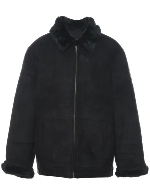 Classic Suede Zip-Front Black Jacket - L