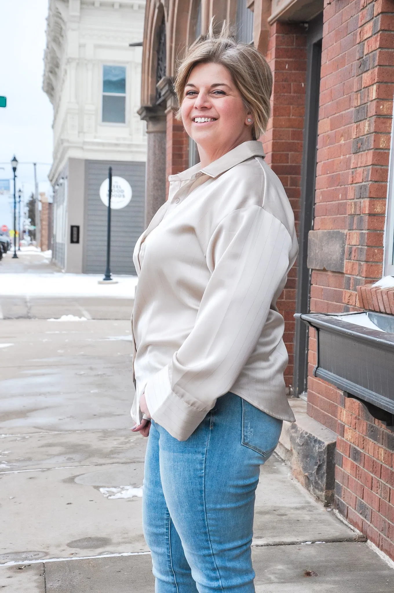 Collared Satin Button Front Blouse