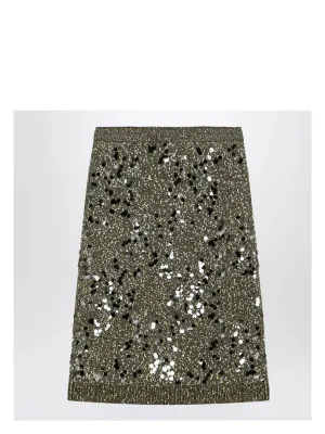 DARK GREEN VISCOSE AND TWEED BLEND SKIRT