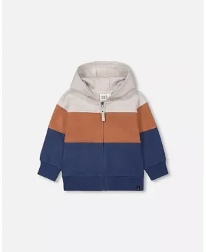 Deux Par Deux boys color block zip up hooded sweatshirt