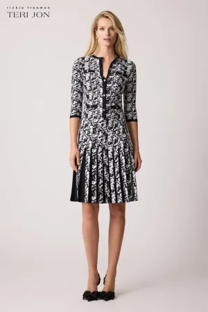 Double Knit Printed Box Pleat Skirt - Black White