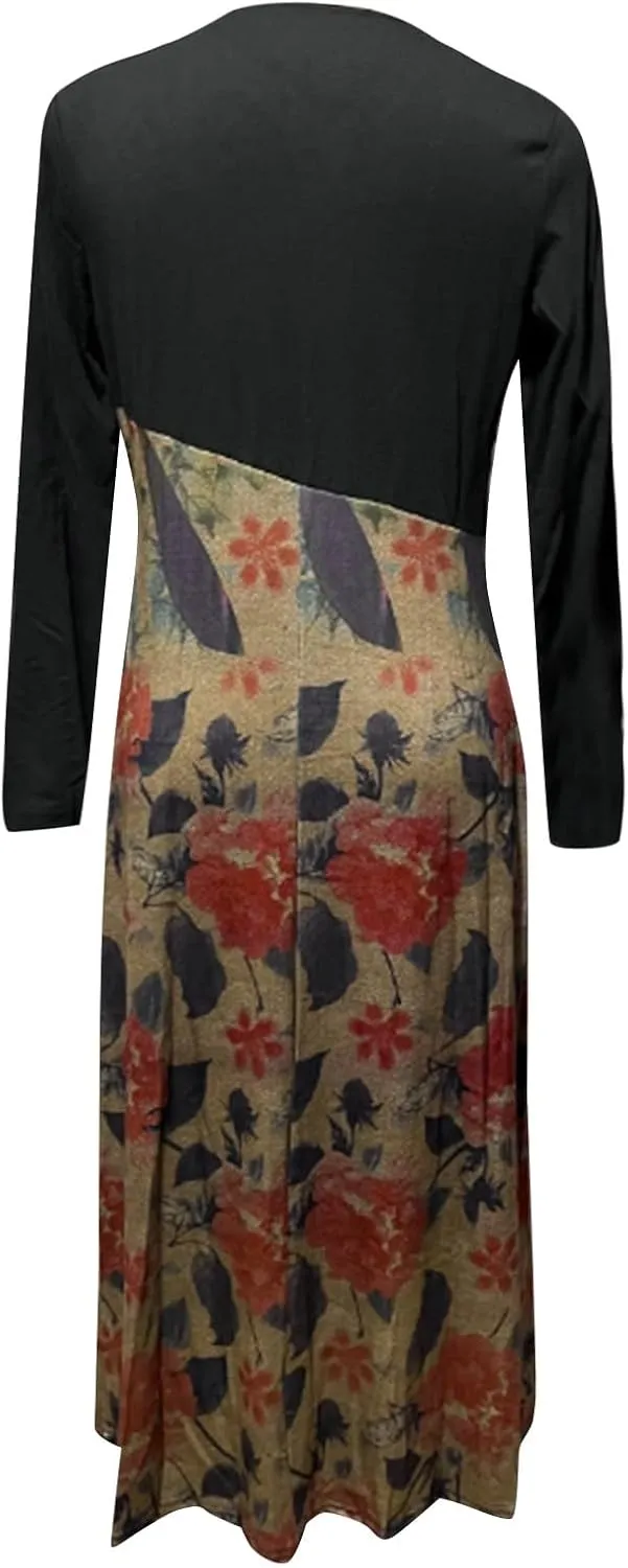 Dresses for Women 2025 Spring Midi V Neck Long Sleeve Work Boho Cute Modest Holiday Loose Dress