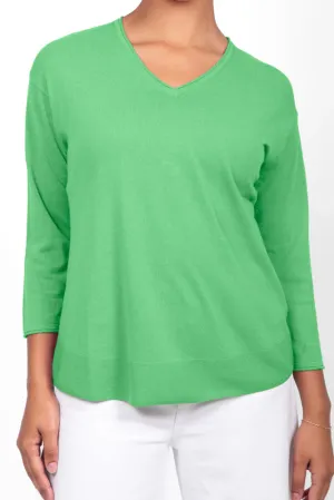 Emerald Green Cotton V Neck Top By Bridge & Lord
