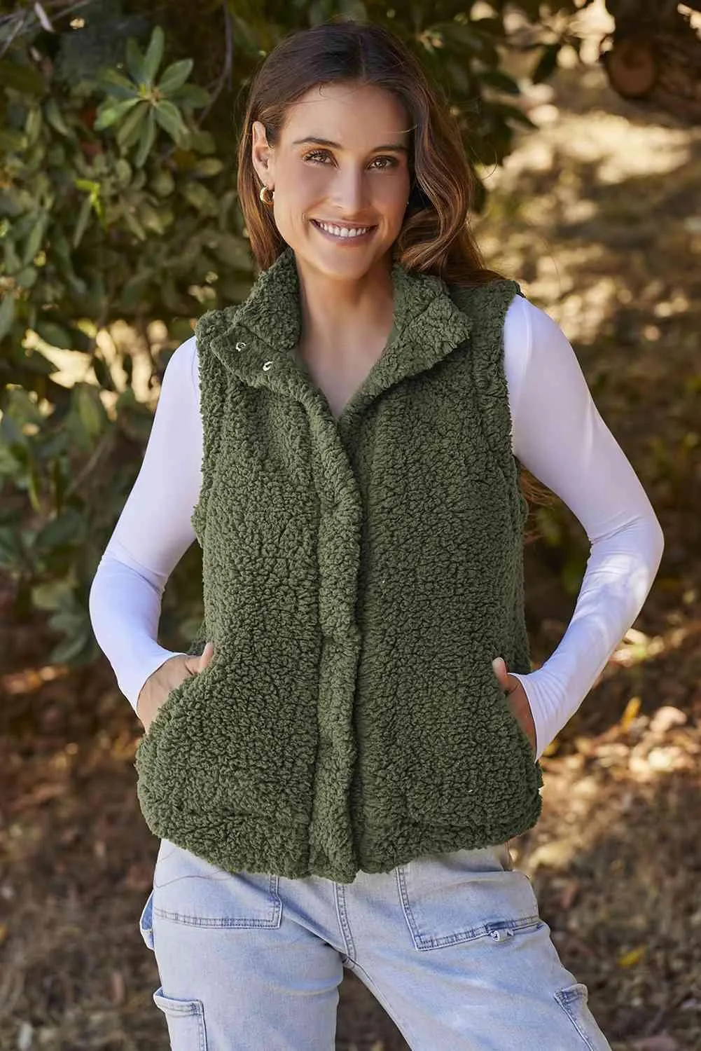 Extra Warm Sleeveless Snap Down Sherpa Vest
