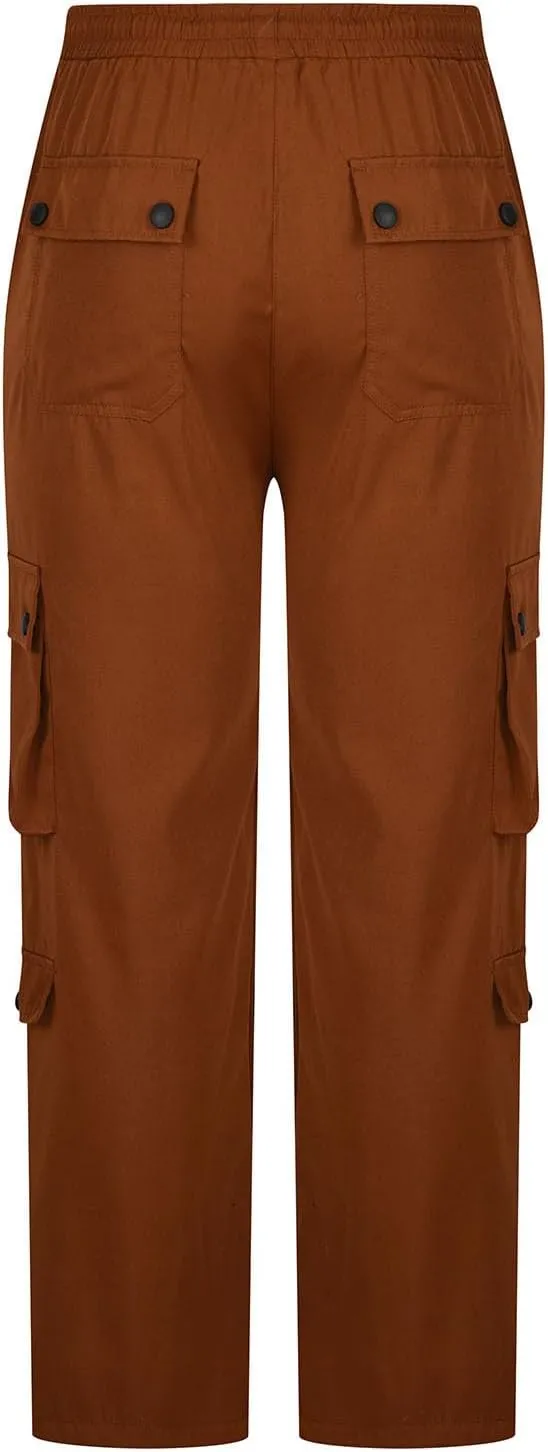 Finelylove Mens Work Cargo Pants Elastic Waist Straight Leg Hiking Pants Casual Relaxed Fit Joggers Multi Pockets