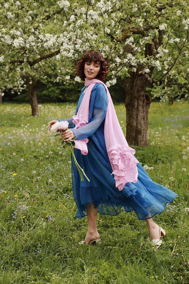 Flowy Cornflower Silk Chiffon Dress
