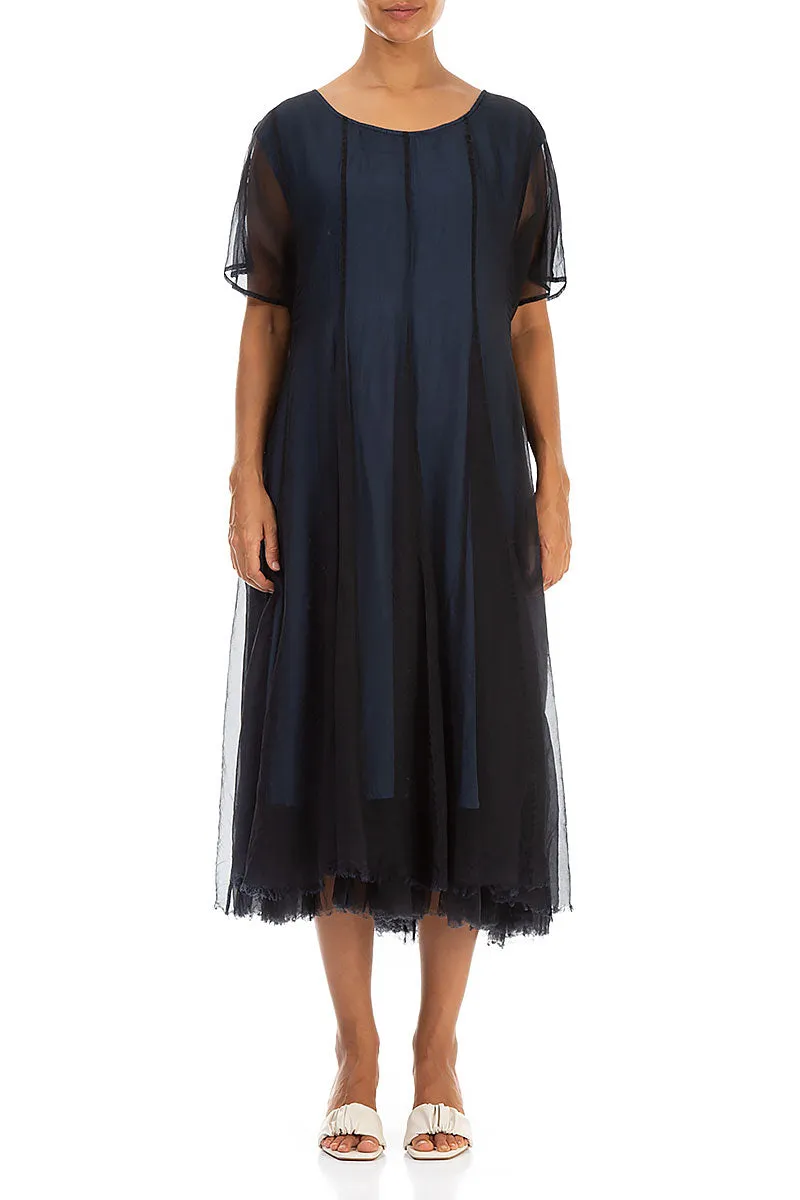 Flowy Denim Blue Silk Chiffon Dress