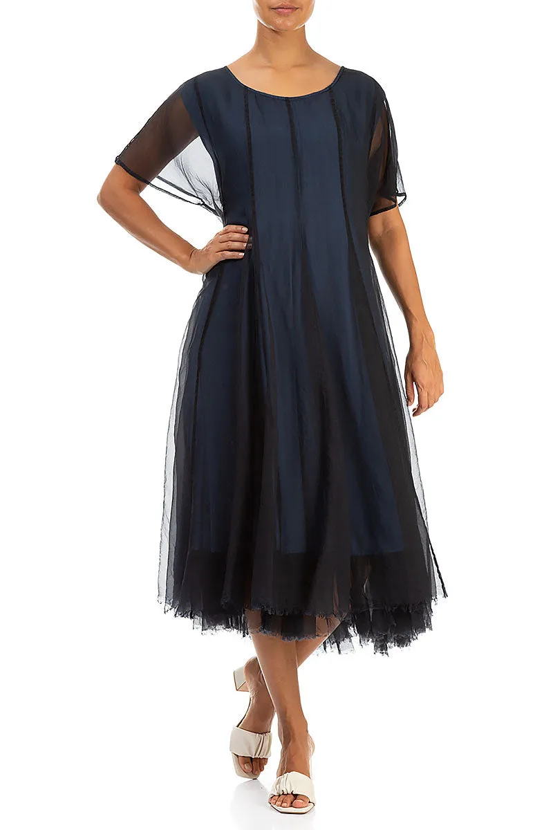 Flowy Denim Blue Silk Chiffon Dress
