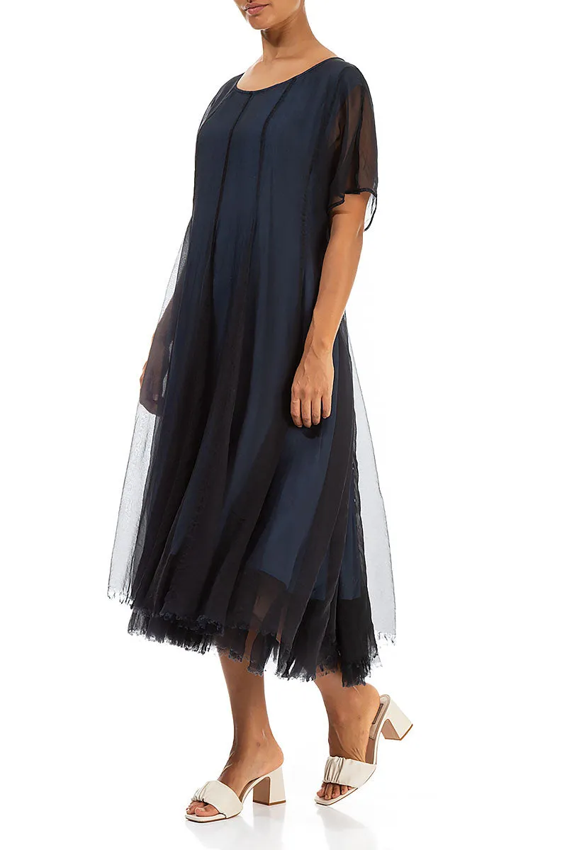 Flowy Denim Blue Silk Chiffon Dress