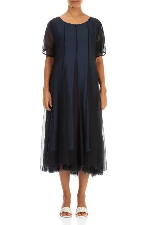 Flowy Denim Blue Silk Chiffon Dress