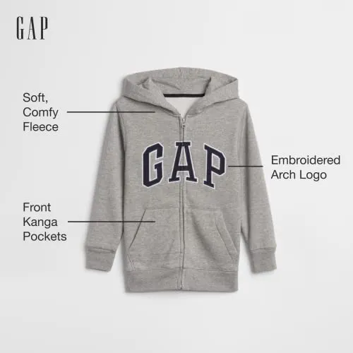 GAP boys Logo Hoodie Zip Sweatshirt, Lt Heather Grey Bc06, Medium US