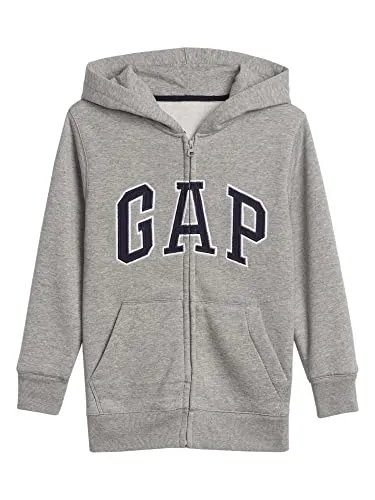 GAP boys Logo Hoodie Zip Sweatshirt, Lt Heather Grey Bc06, Medium US