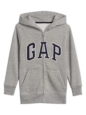 GAP boys Logo Hoodie Zip Sweatshirt, Lt Heather Grey Bc06, Medium US