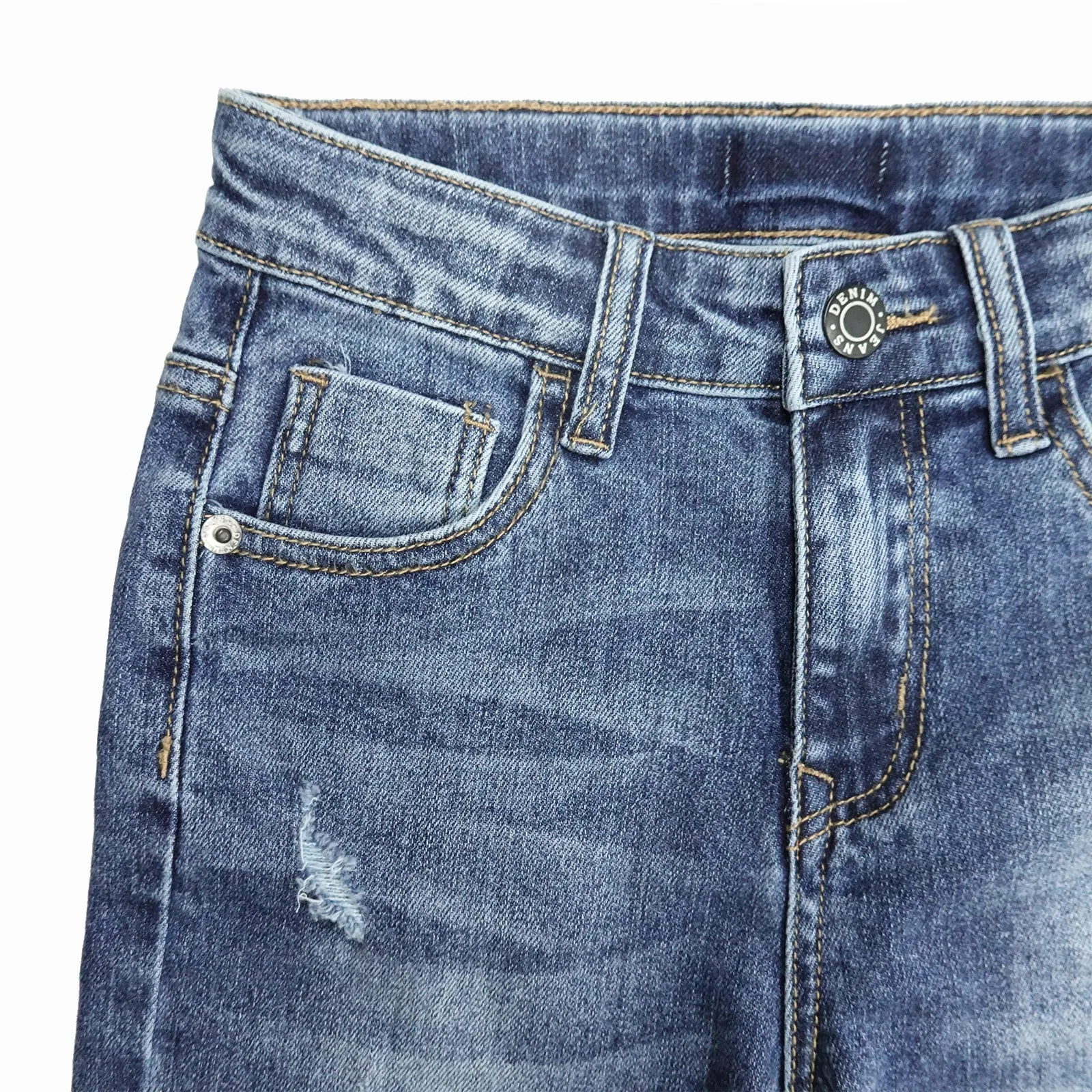 Girl Little Kid Ripped Elastic Band Inside Straight Slim Fit Denim Jeans Pants