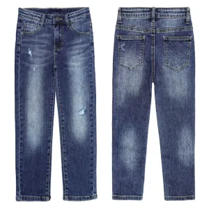 Girl Little Kid Ripped Elastic Band Inside Straight Slim Fit Denim Jeans Pants