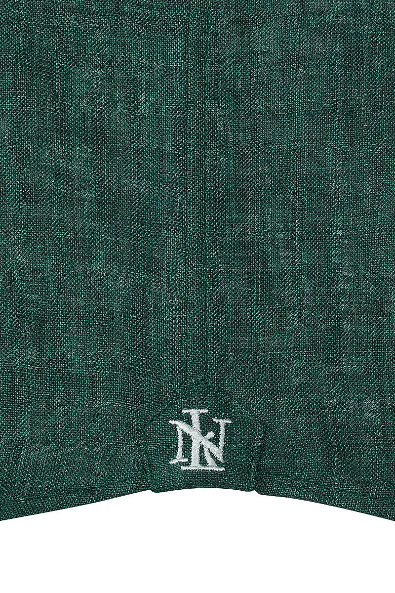 Green Cutaway Collar Standard Fit Linen Shirt
