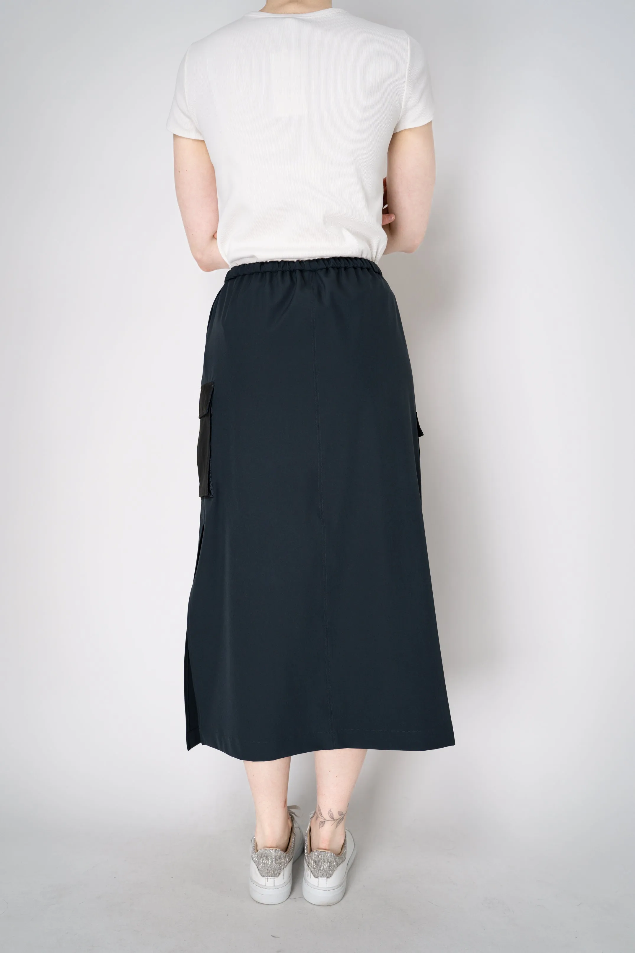 Herno Cargo Structured Nylon HD Midi Skirt in Navy