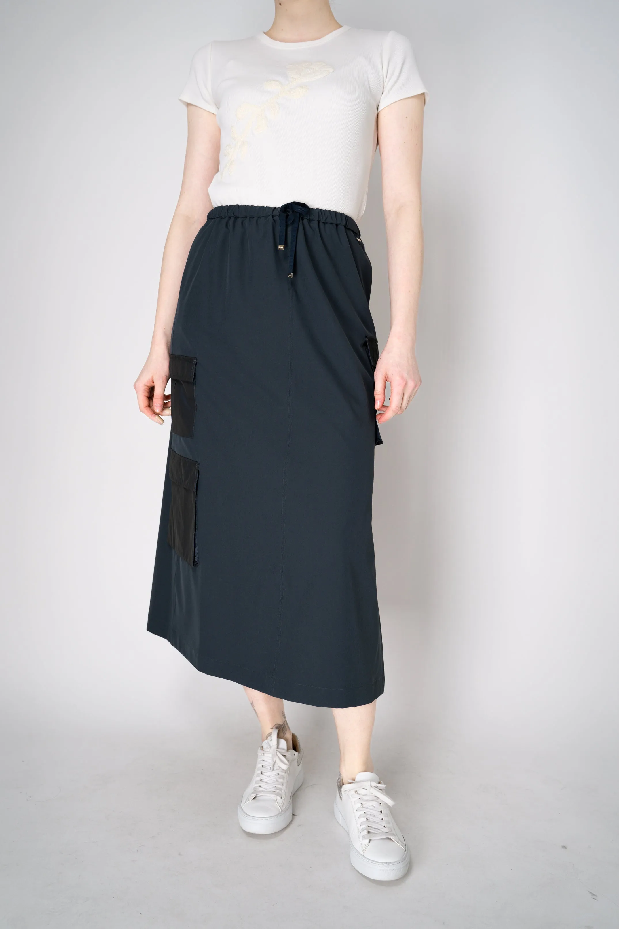 Herno Cargo Structured Nylon HD Midi Skirt in Navy