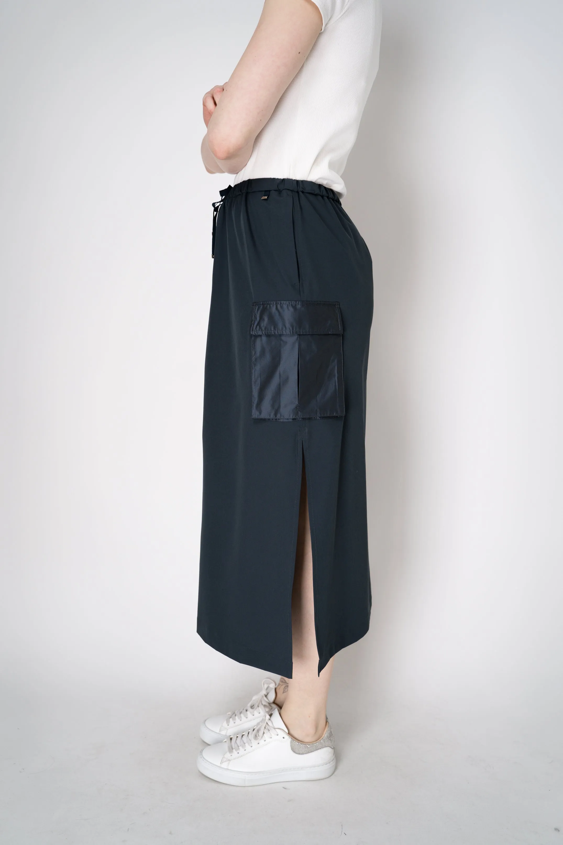 Herno Cargo Structured Nylon HD Midi Skirt in Navy