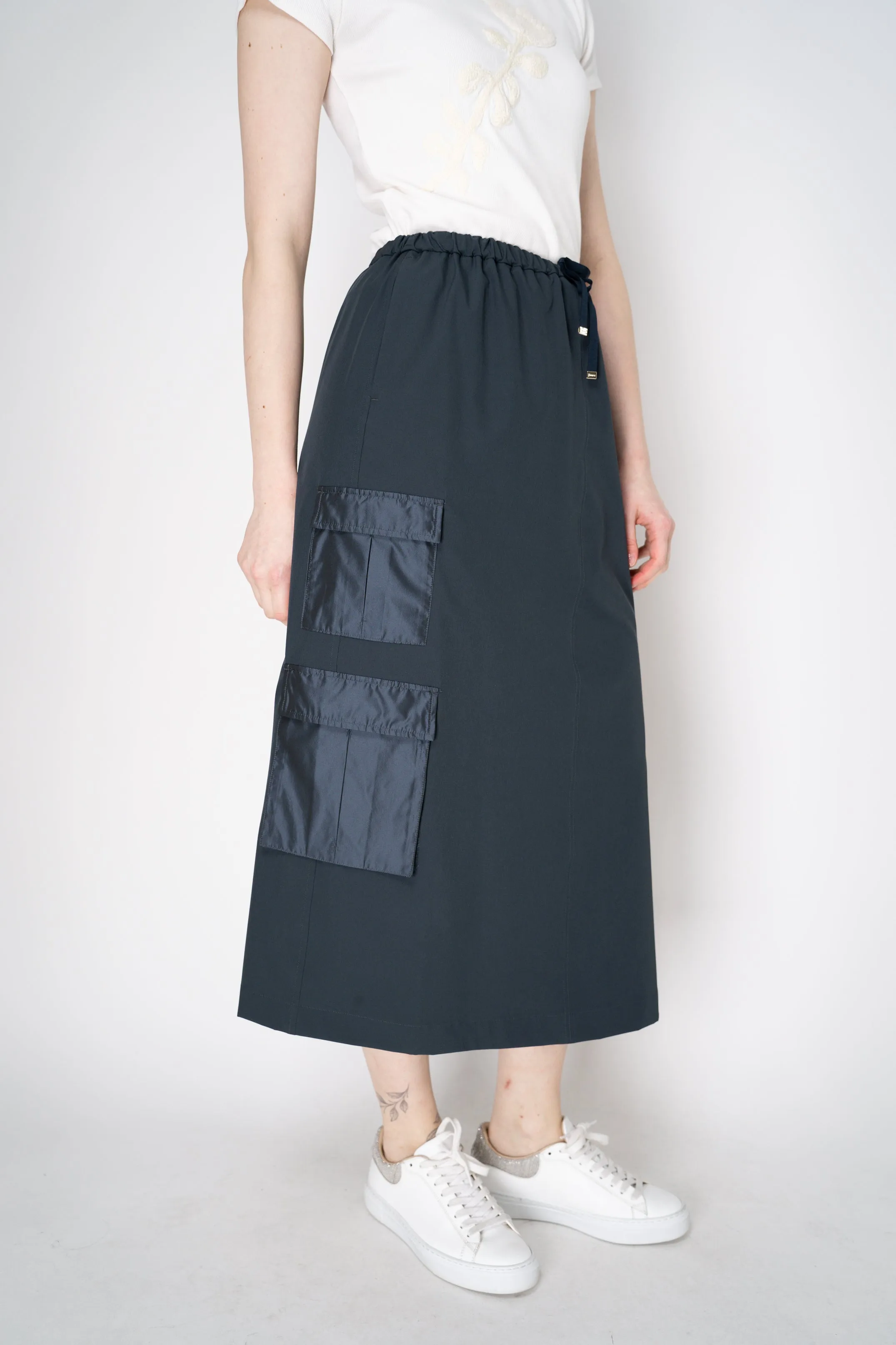 Herno Cargo Structured Nylon HD Midi Skirt in Navy