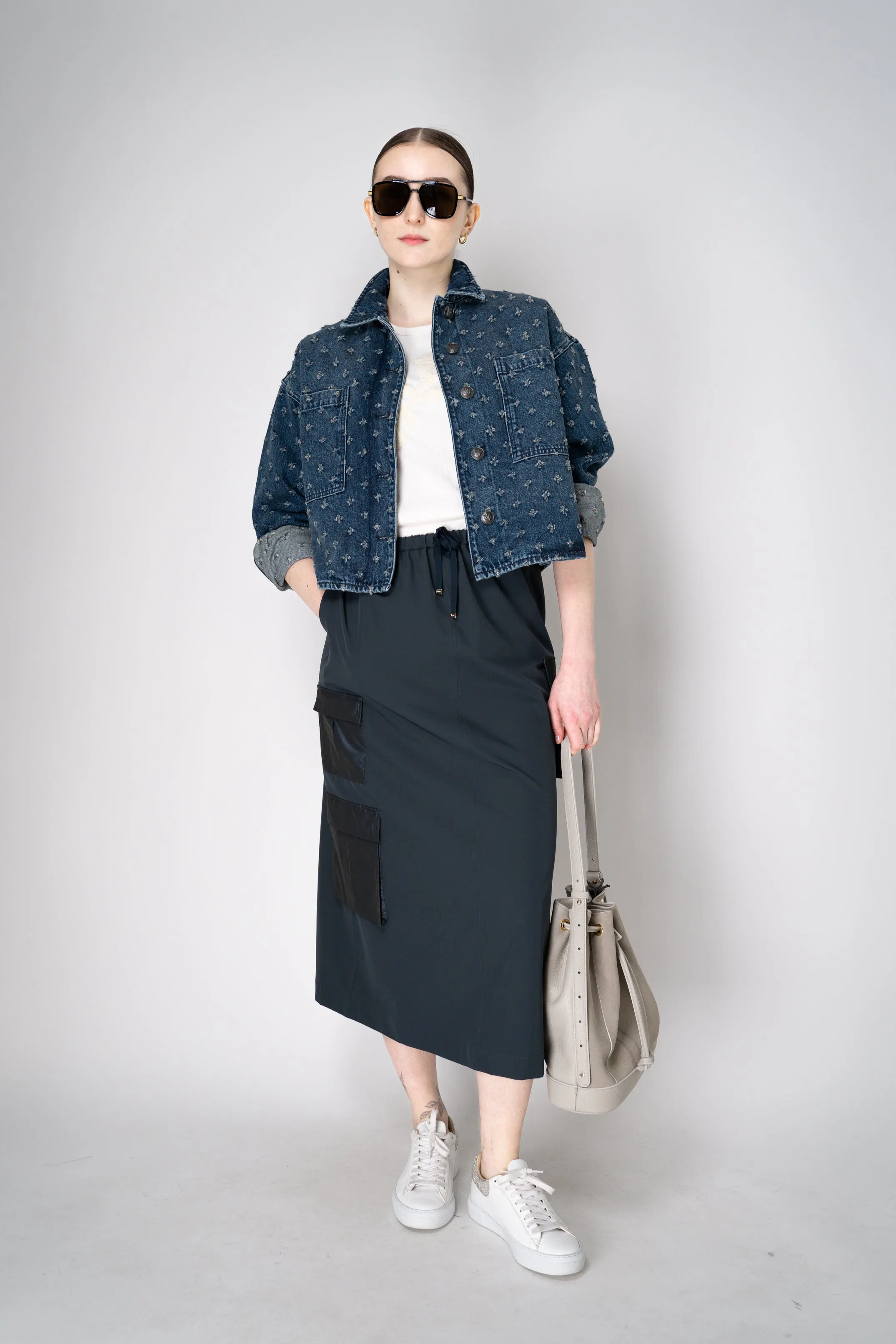 Herno Cargo Structured Nylon HD Midi Skirt in Navy