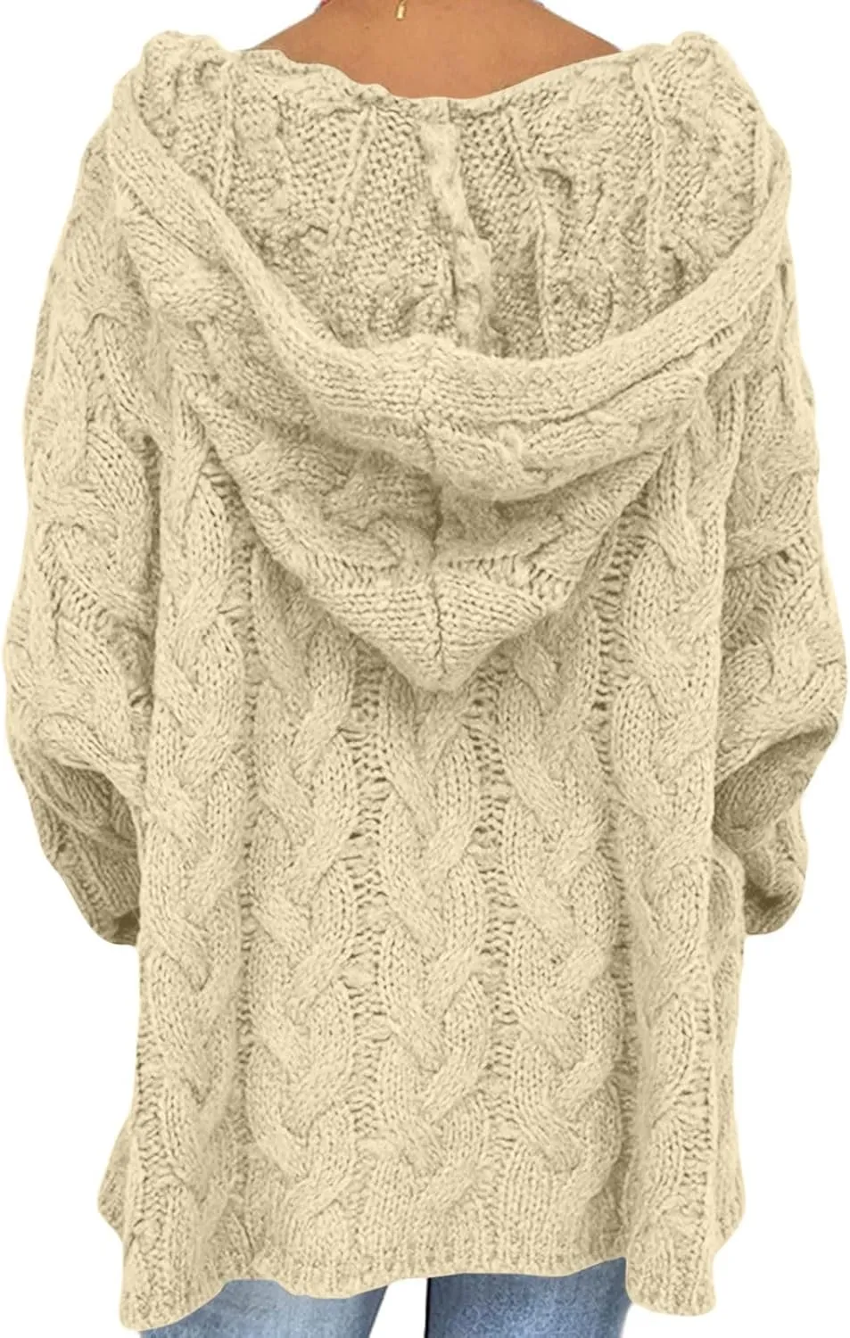 HGps8w Women's Oversized V Neck Hoodie Sweater Tops Chunky Cable Knit Long Sleeve Loose Solid Color Pullovers