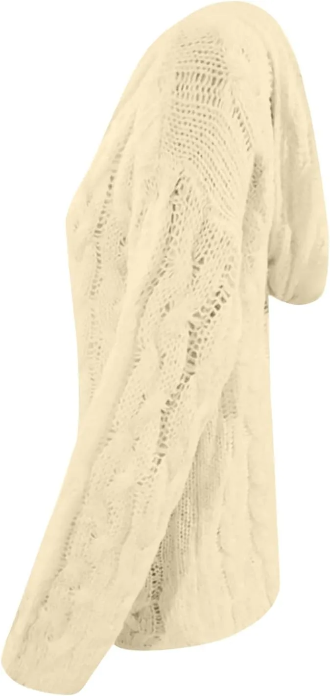 HGps8w Women's Oversized V Neck Hoodie Sweater Tops Chunky Cable Knit Long Sleeve Loose Solid Color Pullovers