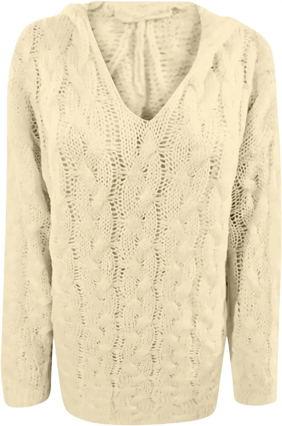 HGps8w Women's Oversized V Neck Hoodie Sweater Tops Chunky Cable Knit Long Sleeve Loose Solid Color Pullovers