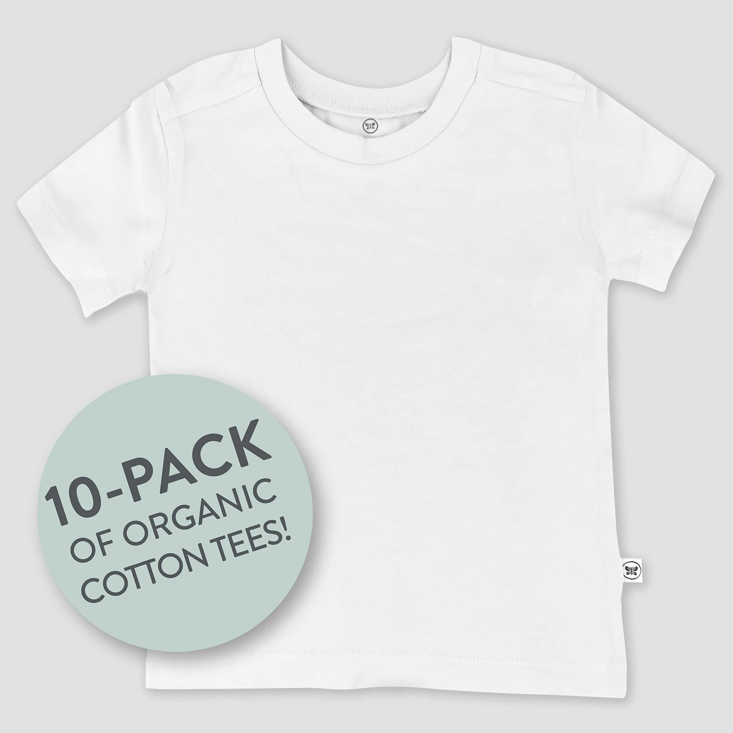 HonestBaby Organic Cotton Short Sleeve T-Shirt Multi-Packs, 10-Pack Bright White, 0-3 Months
