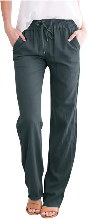 Linen Pants Women Relaxed Fit Linen Pants - Women's Lightweight Summer Casual with Comfortable Elastic Waist