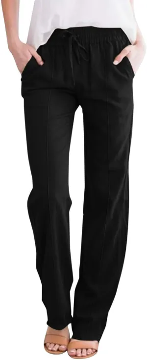 Linen Pants Women Relaxed Fit Linen Pants - Women's Lightweight Summer Casual with Comfortable Elastic Waist