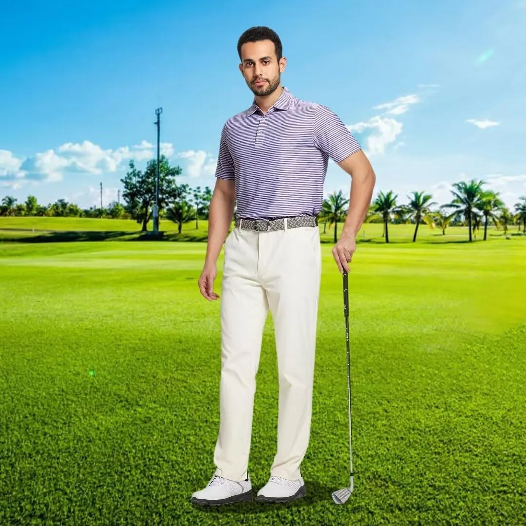 M MAELREG Golf Polo Shirts for Men Short Sleeve Dry Fit Striped Performance Moisture Wicking Collared Casual Mens Golf Shirt