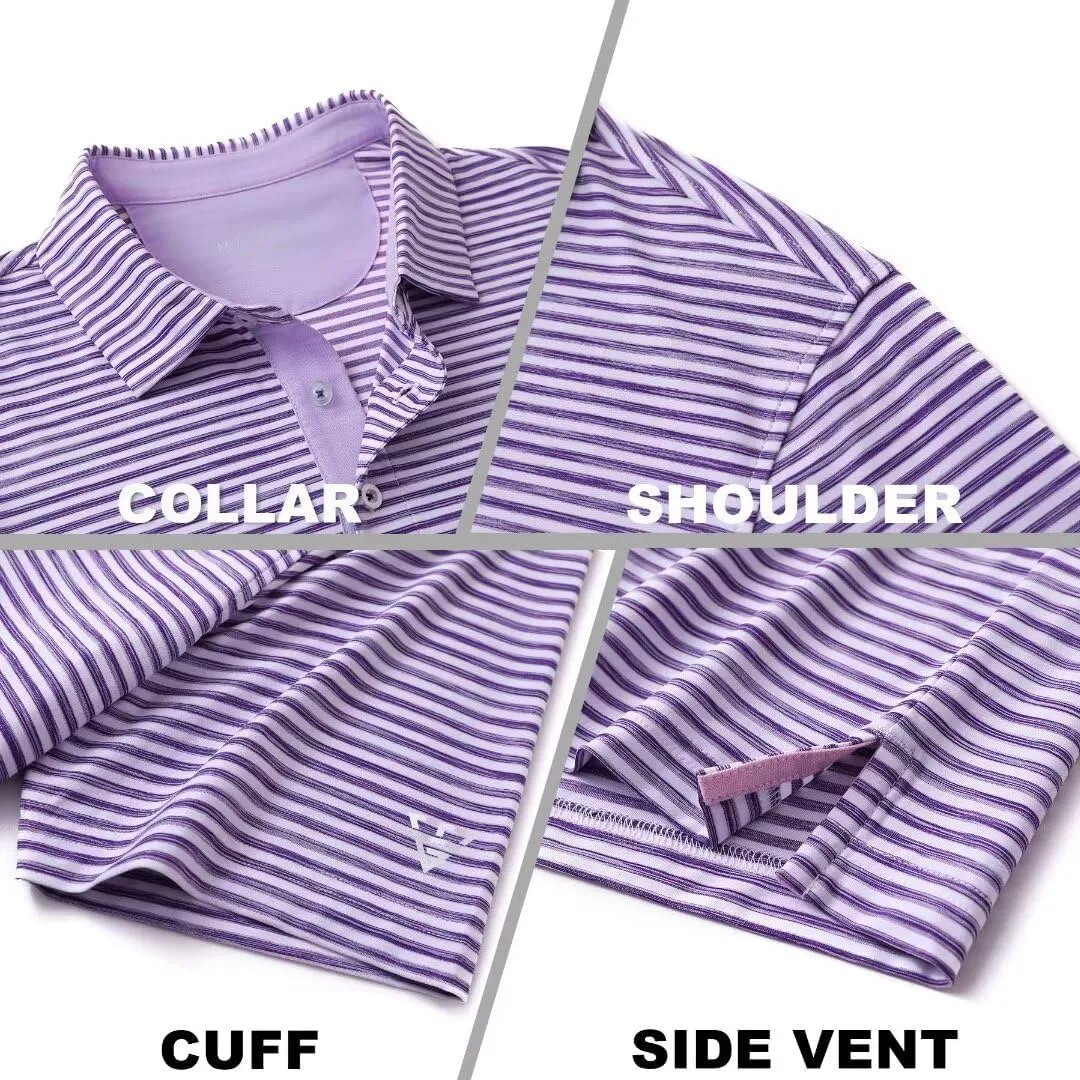 M MAELREG Golf Polo Shirts for Men Short Sleeve Dry Fit Striped Performance Moisture Wicking Collared Casual Mens Golf Shirt