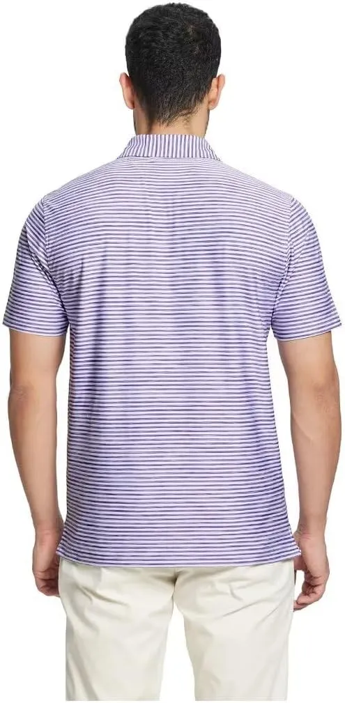 M MAELREG Golf Polo Shirts for Men Short Sleeve Dry Fit Striped Performance Moisture Wicking Collared Casual Mens Golf Shirt