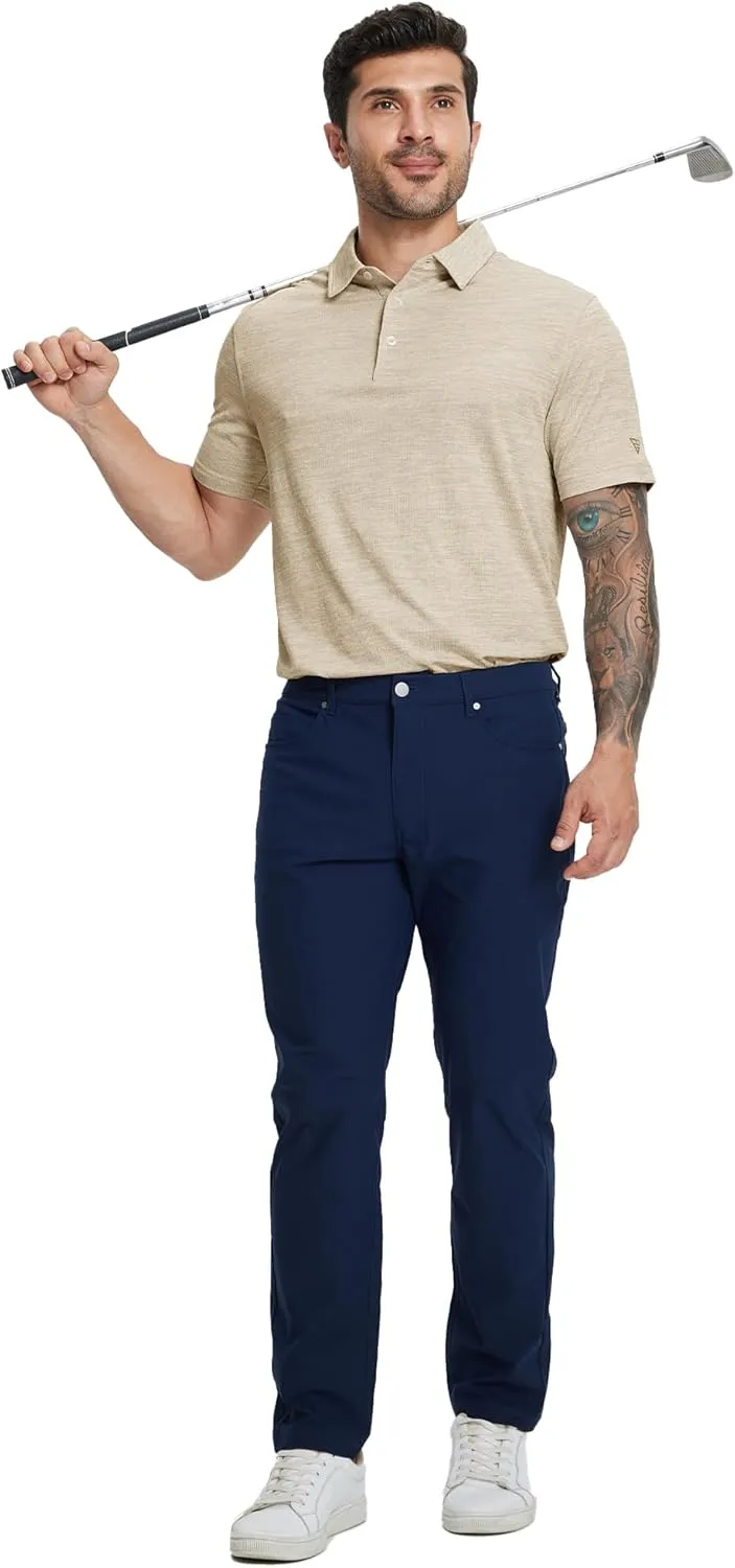 M MAELREG Golf Shirts for Men Print Performance Moisture Wicking Dry Fit Heather Stripe Collared Mens Polo Shirt Short Sleeve
