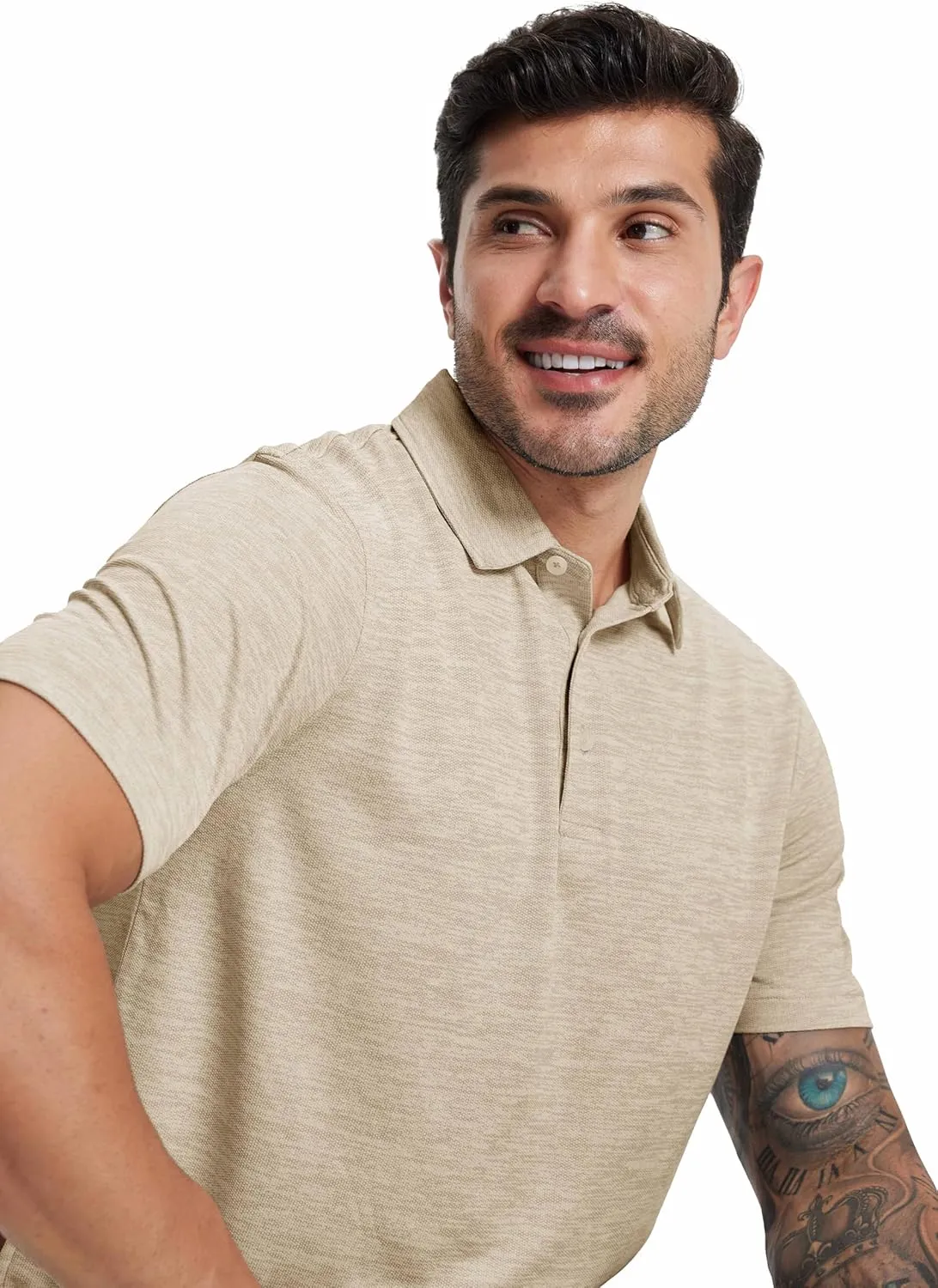 M MAELREG Golf Shirts for Men Print Performance Moisture Wicking Dry Fit Heather Stripe Collared Mens Polo Shirt Short Sleeve
