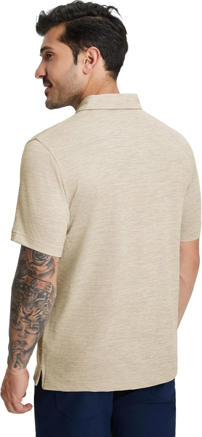 M MAELREG Golf Shirts for Men Print Performance Moisture Wicking Dry Fit Heather Stripe Collared Mens Polo Shirt Short Sleeve