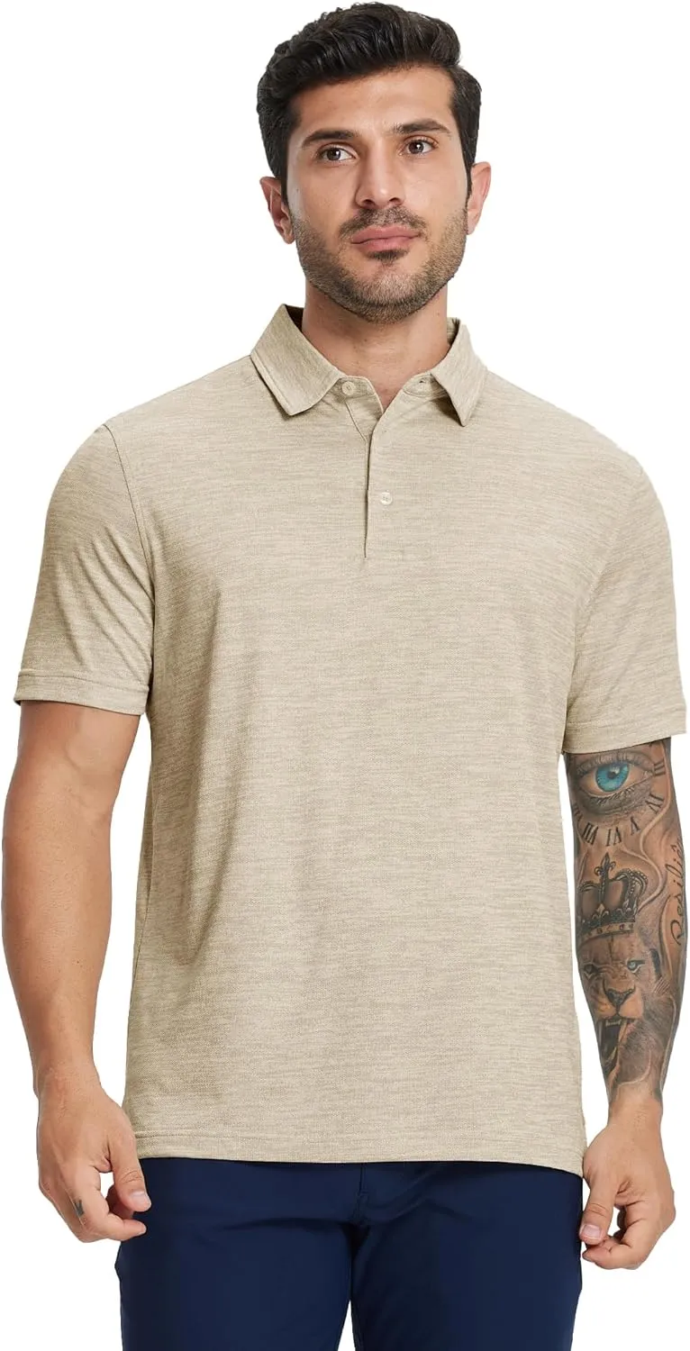 M MAELREG Golf Shirts for Men Print Performance Moisture Wicking Dry Fit Heather Stripe Collared Mens Polo Shirt Short Sleeve