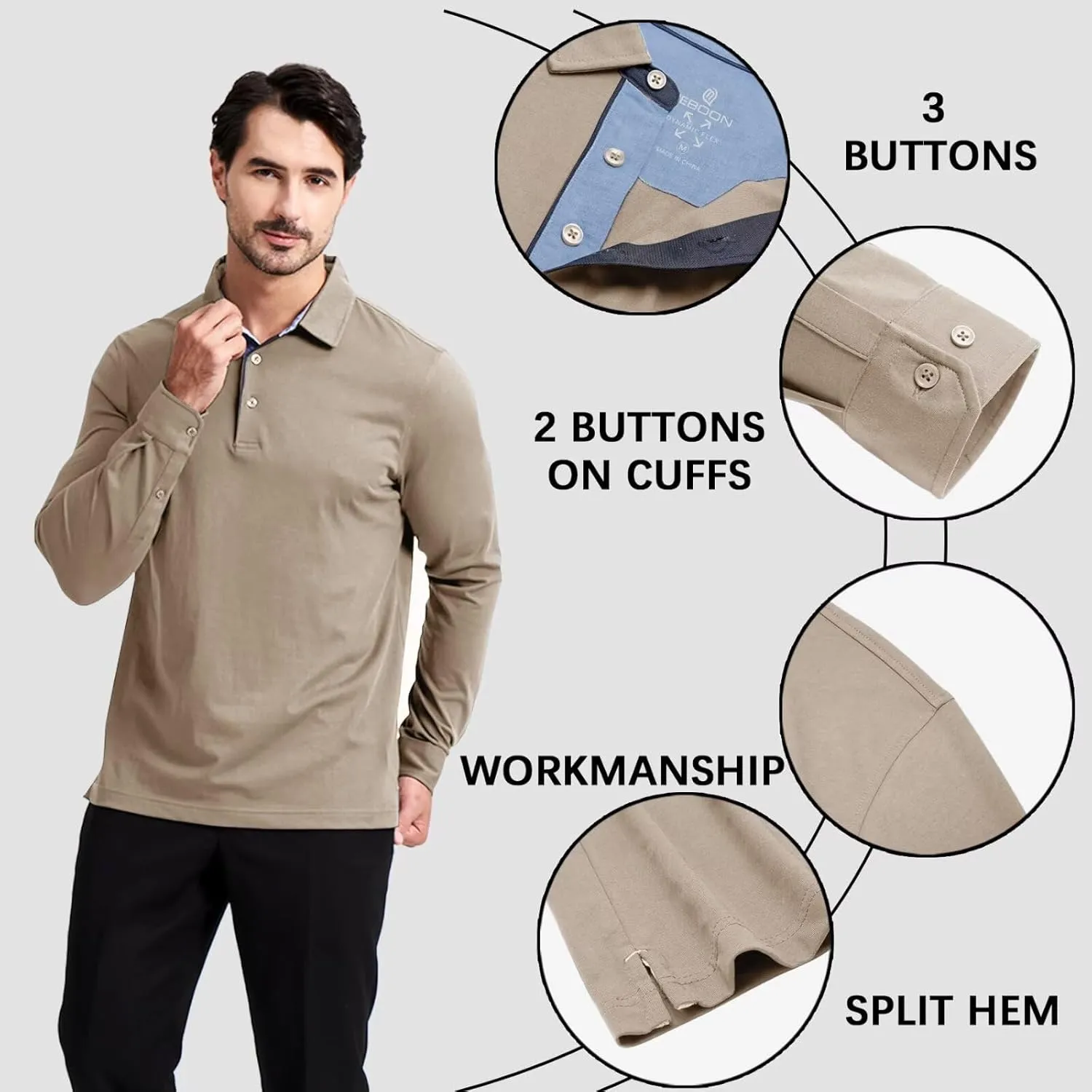 Men's Business Long and Short Sleeve Polo Shirts Mercerized Cotton Blend Casual Stylish Collared Shirts