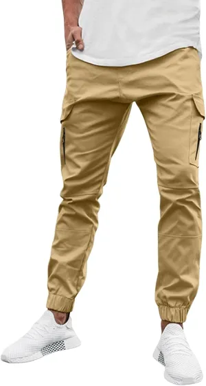 Mens Cargo Pants Relaxed Fit Pockets Trousers for Running Training Mens Joggers Sweatpants Slim Fit Tapered Athletic
